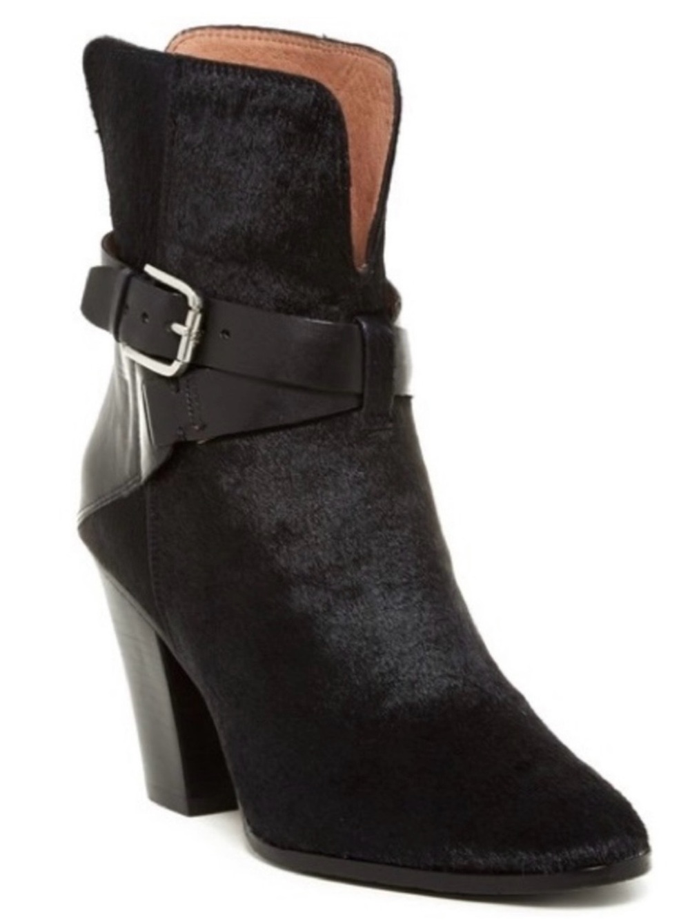 Donald Pliner Sarje Black Leather Ankle Boots Buckled Strap Block Heel sz 10 M
